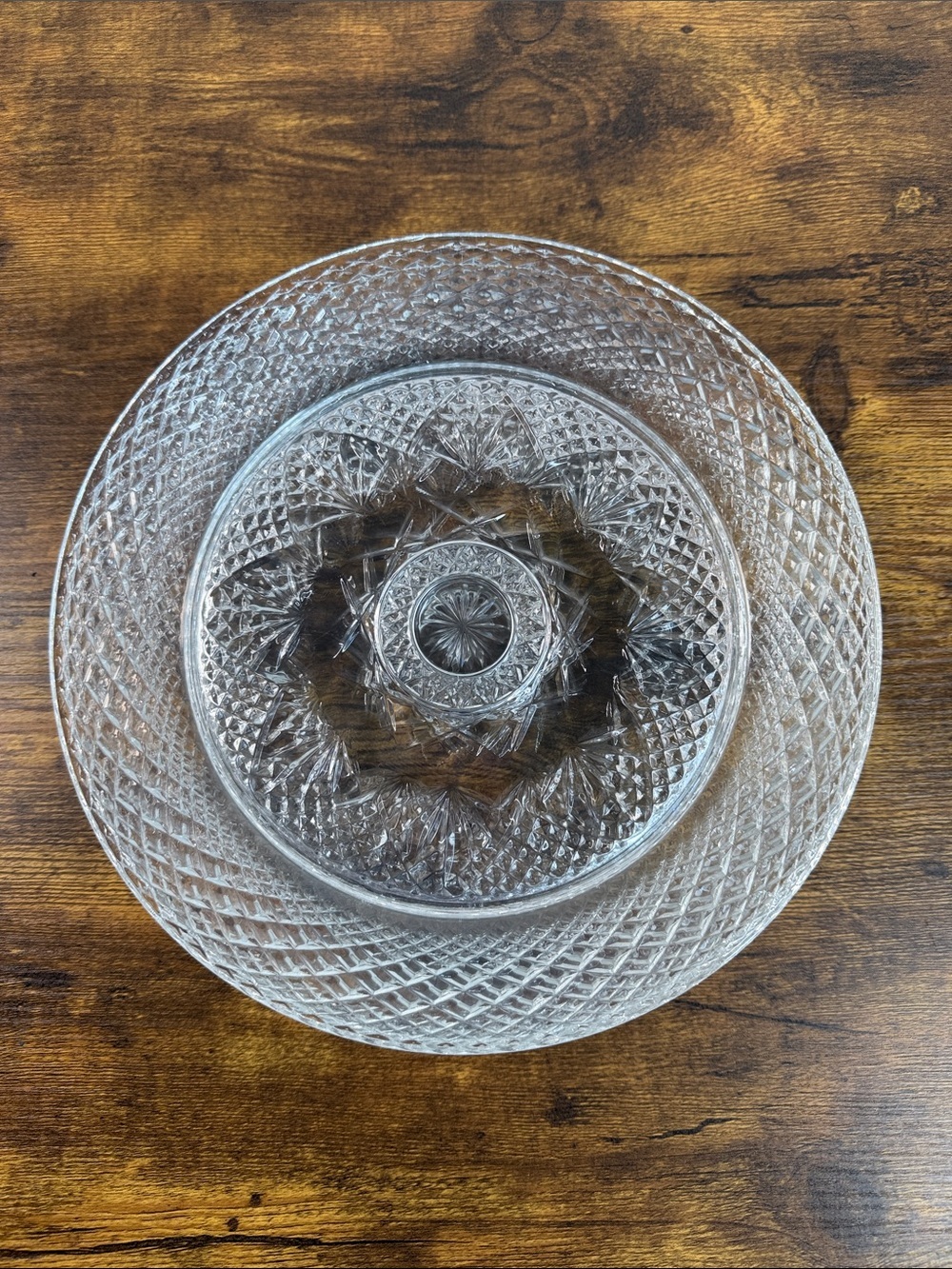 Clear Pressed Glass Dinner Plates Set Of 4 - Elegant Cut Pattern - Multiple Sets